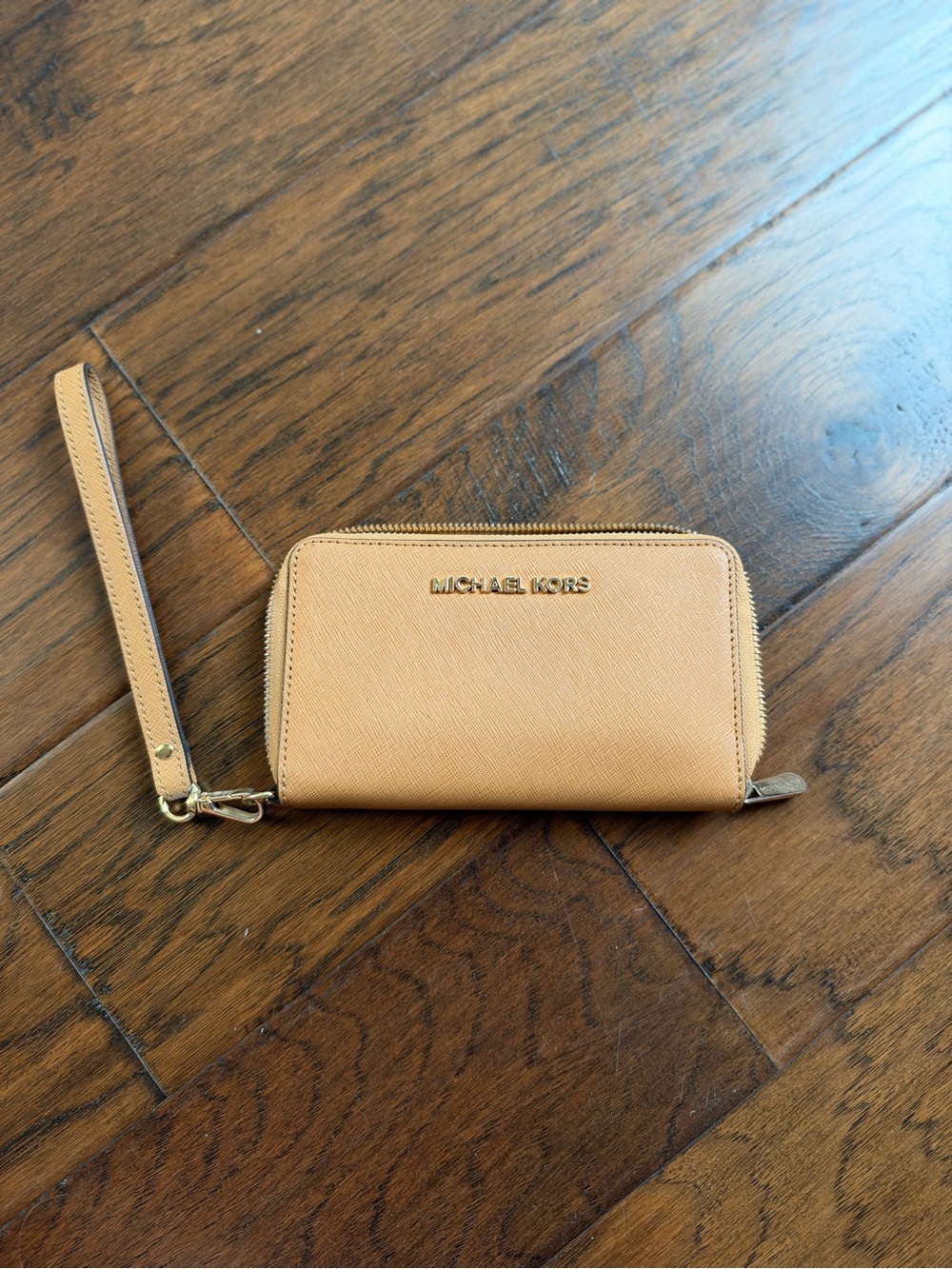 Michael Kors Beige Tan Saffiano Leather Wristlet